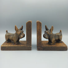 Load image into Gallery viewer, 1950s German Black Forest Carved Wood Pair Scottie Dog Bookends
