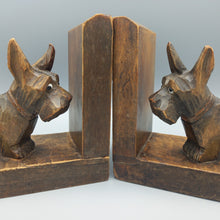 Load image into Gallery viewer, 1950s German Black Forest Carved Wood Pair Scottie Dog Bookends
