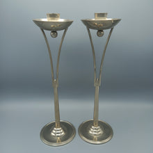 Load image into Gallery viewer, Art Deco Style Stainless Steel Candleholders 32cms tall
