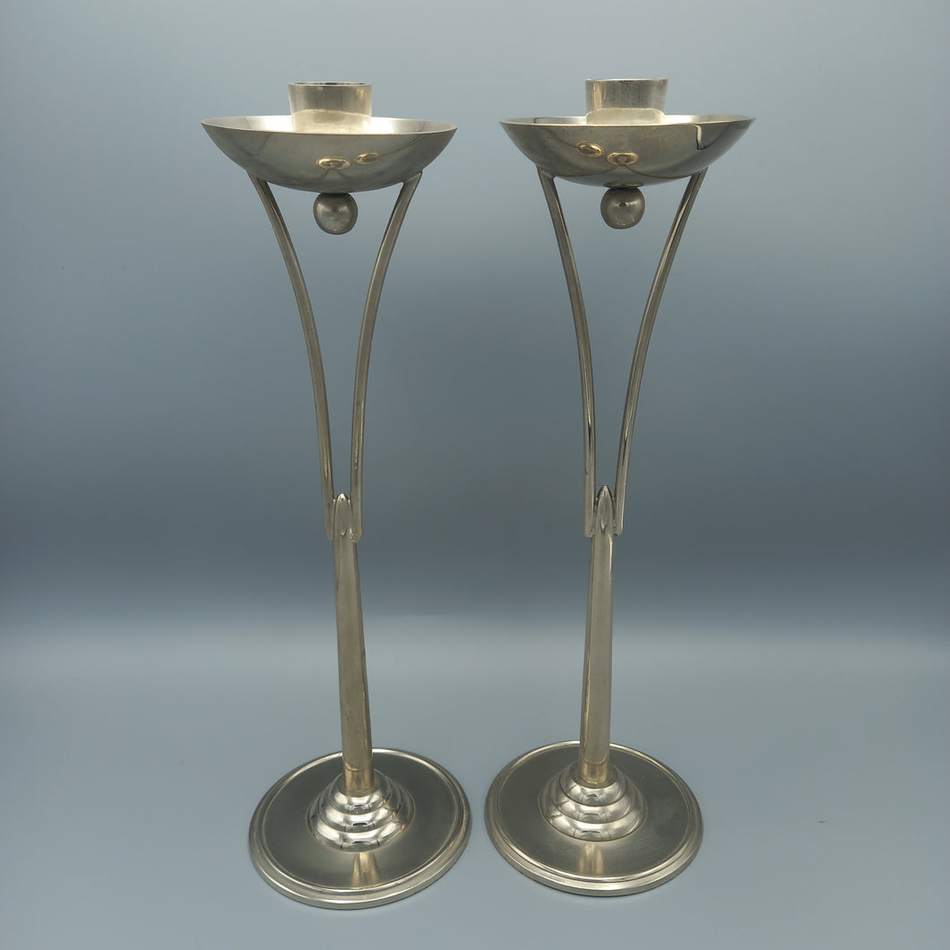 Art Deco Style Stainless Steel Candleholders 32cms tall