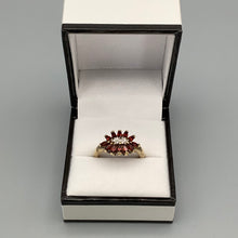 Load image into Gallery viewer, Modern 12 stone Red Garnet and diamond Starburst Ring Size P
