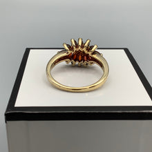 Load image into Gallery viewer, Modern 12 stone Red Garnet and diamond Starburst Ring Size P
