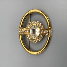 Load image into Gallery viewer, Large Monet Gold tone Oval Brooch with Diamante stones Vintage
