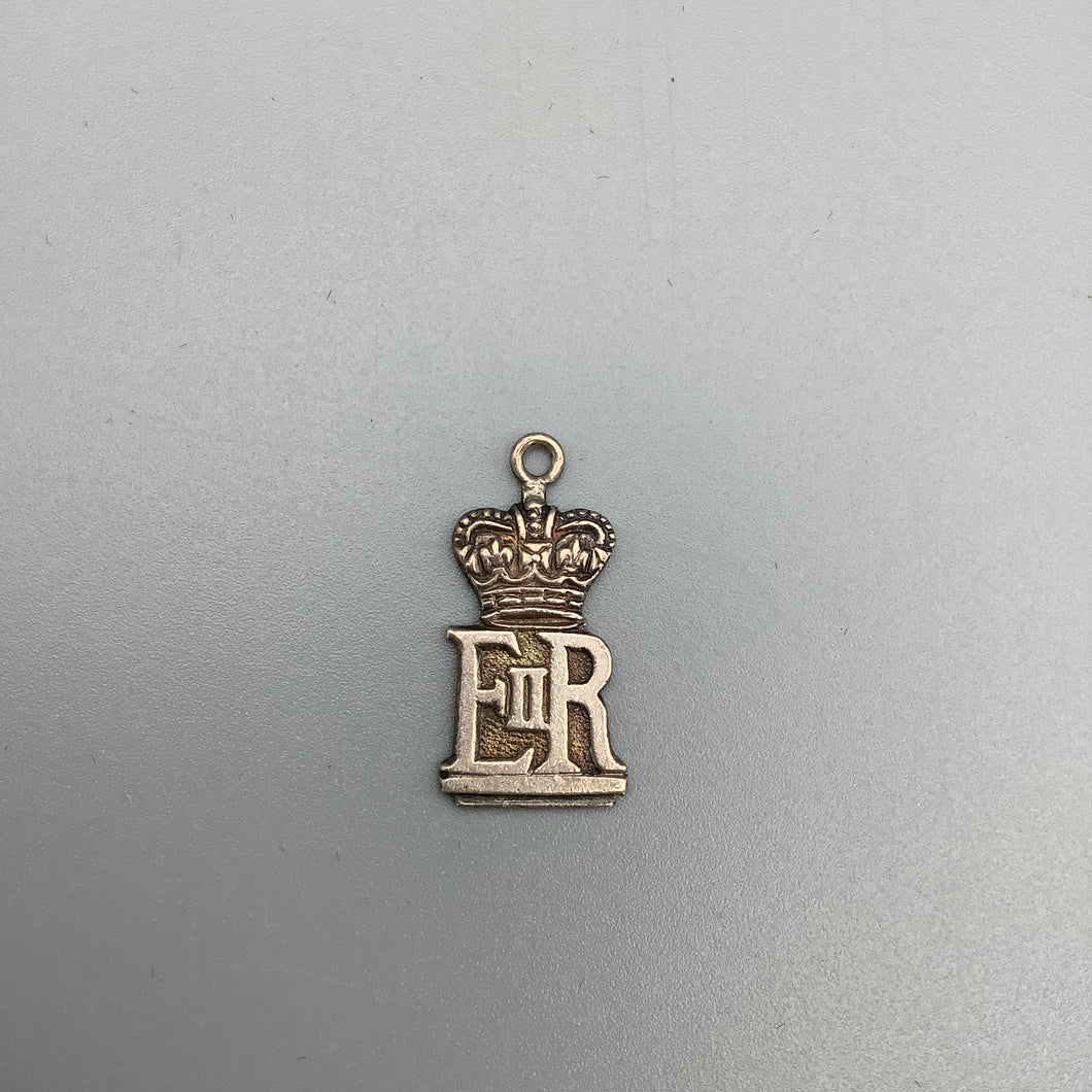 Vintage Silver Queen Elizabeth ER and Crown Pendant