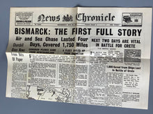 Load image into Gallery viewer, 1970s copy of News Chronicle WW2 Bismark Sinking newspaper
