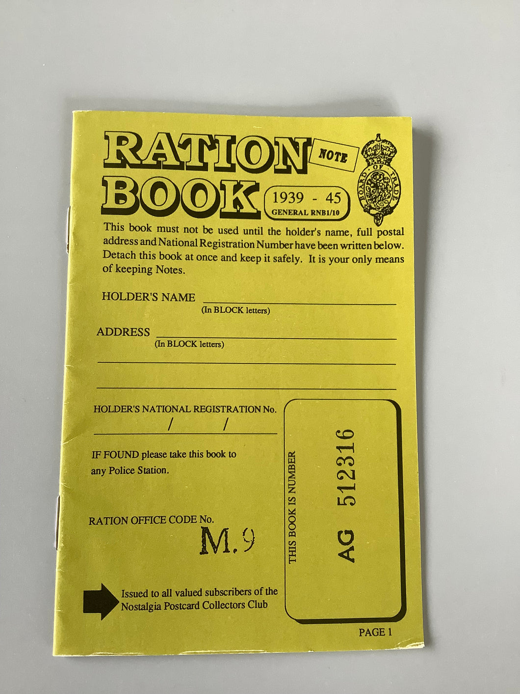 Replica WW2 Ration Book