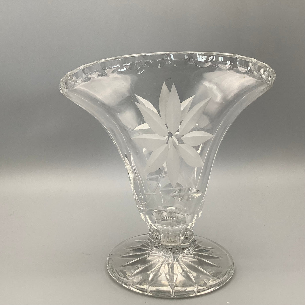 Pressed Glass Etched  Fan Shaped Posy Vase - 18