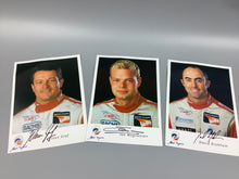 Load image into Gallery viewer, 3 Hand Signed Motor Racing Driver Cards Jan Magnussen David Brabham Klaus Graf
